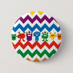 Badge Rond 5 Cm Motif rayé mignon de Chevron de monstres colorés