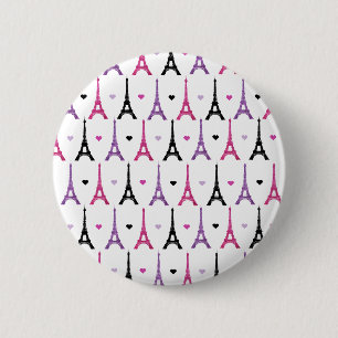 Badge Rond 5 Cm Motif rose et pourpre de Tour Eiffel