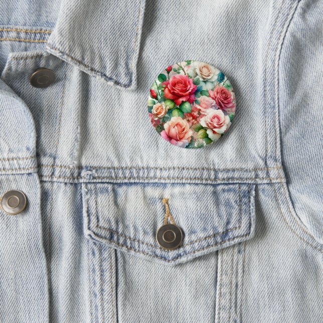 Badge Rond 5 Cm Motif Rose Fantaisiste (En situation)