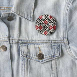 Badge Rond 5 Cm Motif rouge noir blanc géométrique folk