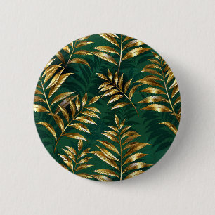 Badge Rond 5 Cm Motif sans couture avec des fougères dorées