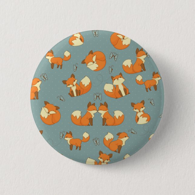 Badge Rond 5 Cm Motif sans couture de Fox et de papillon (Devant)