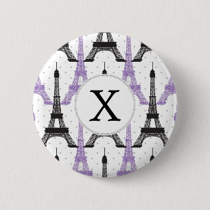 Badge Rond 5 Cm Motif Tour Eiffel Chic violet Monogram
