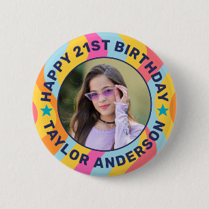 Badge Rond 5 Cm Motif tourbillonnant de photo personnalisée Joyeux