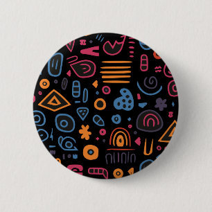 Badge Rond 5 Cm Motif tribal abstrait néon géométrique noir