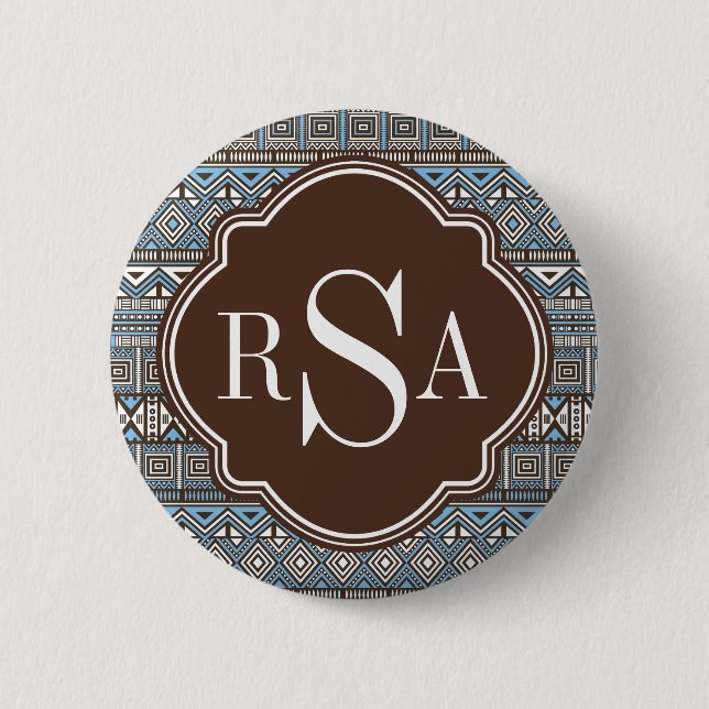 Badge Rond 5 Cm Motif tribal Brown monogramme (Devant)