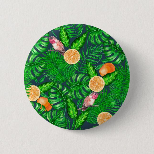 Badge Rond 5 Cm Motif tropical, colibris (Devant)