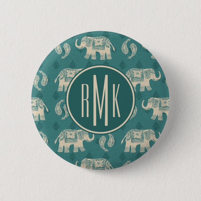Badge Rond 5 Cm Motif turquoise de caravane d'éléphant du (Devant)