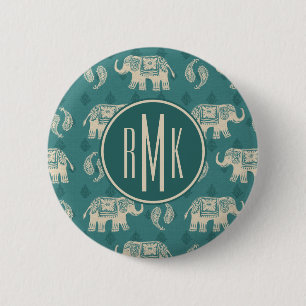 Badge Rond 5 Cm Motif turquoise de caravane d'éléphant du