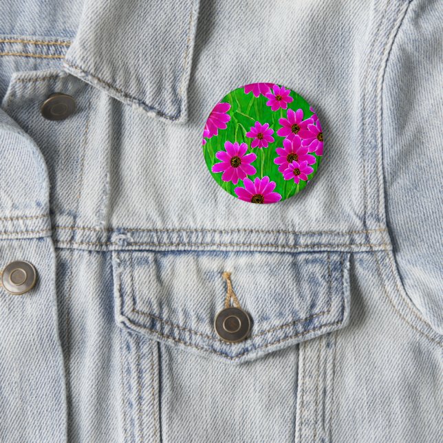 Badge Rond 5 Cm Motif vert et rose vif (En situation)