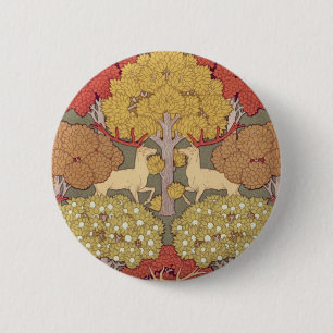 Badge Rond 5 Cm Motif vintage cerf de Stag forêt sauge vert