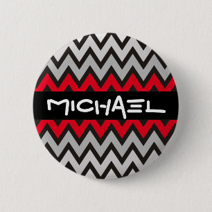 Badge Rond 5 Cm Motif ZIGZAG - noir blanc gris + votre idée