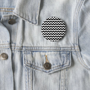 Badge Rond 5 Cm Motif Zigzag noir et blanc, Motif Chevron