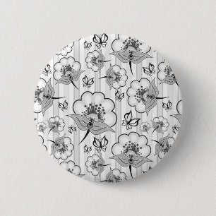Badge Rond 5 Cm Motifs de fleurs sans couture noir blanc mignons