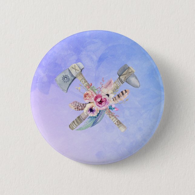 Badge Rond 5 Cm Motifs et fleurs Tomahawk Aquarelle Design (Devant)