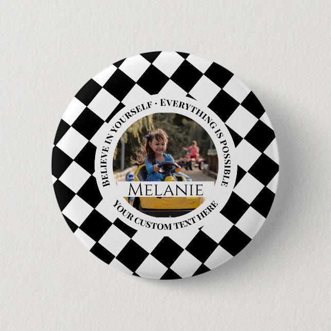 Badge Rond 5 Cm Motivation audacieuse noire et blanche (Devant)