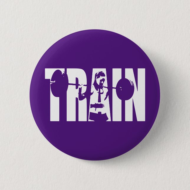 Badge Rond 5 Cm Motivation pour l'haltérophilie des femmes - TRAIN (Devant)