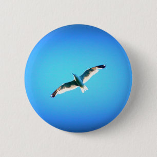 Badge Rond 5 Cm Mouette sur bouton bleu