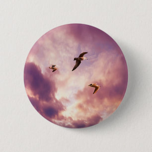 Badge Rond 5 Cm Mouettes volant dans le ciel couché