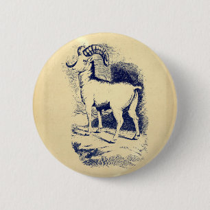 BADGE ROND 5 CM MOUFLON À GRANDES CORNES VINTAGE