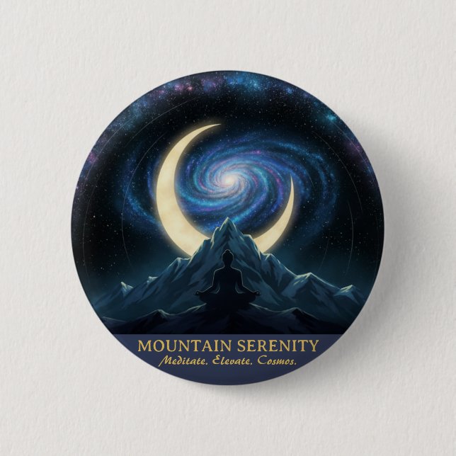 Badge Rond 5 Cm Mountain Serenity Cosmic Meditation, Crescent Moon (Devant)