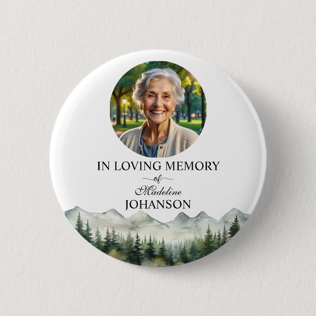 Badge Rond 5 Cm Mountains and Trees Celebration Of Life Keepsake (Devant)