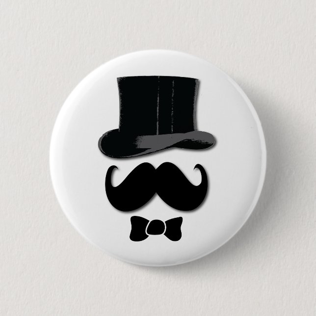 Badge Rond 5 Cm moustache, casquette supérieur, cravate d'arc et (Devant)