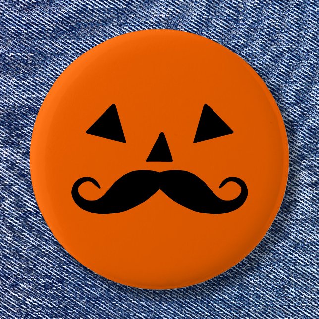 Badge Rond 5 Cm Moustache de citrouille drôle d'Halloween (Pumpkin Moustache Button)