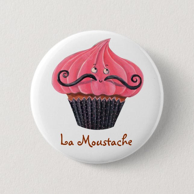 Badge Rond 5 Cm Moustache de petit gâteau et de La (Devant)