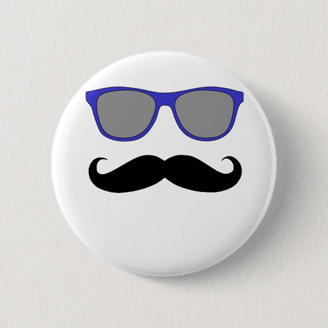 Badge Rond 5 Cm Moustache et humeur bleue de lunettes de soleil (Devant)