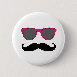 Badge Rond 5 Cm Moustache noire drôle et Pin rose de lunettes de