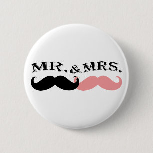 Badge Rond 5 Cm Moustache noire et rose vintage