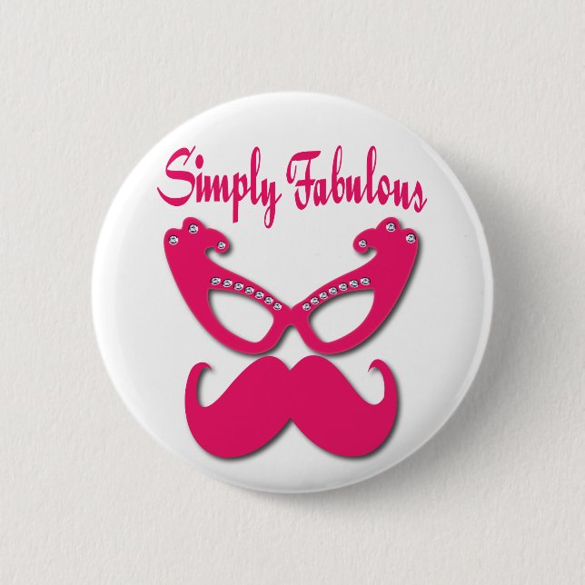 Badge Rond 5 Cm Moustache rose et verres roses simplement fabuleux (Devant)
