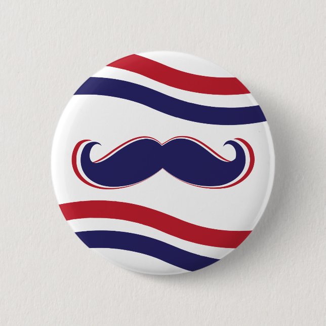 Badge Rond 5 Cm Moustache - rouge, blanc et bleu (Devant)