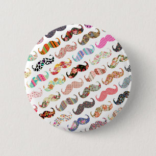 Badge Rond 5 Cm Moustaches colorées Girly drôles de motifs
