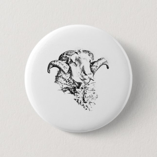 Badge Rond 5 Cm Mouton Bélier Funky Mignon (Devant)