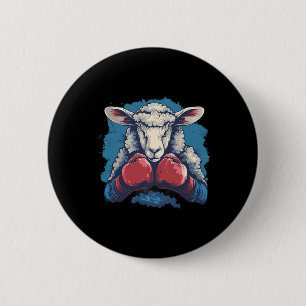 Badge Rond 5 Cm Mouton boxeur avec gants de boxe Kickboxing Drôle