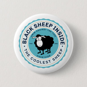 Badge Rond 5 Cm Mouton noir à l'intérieur - Nager contre le couran