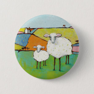 Badge Rond 5 Cm Moutons dans le pré