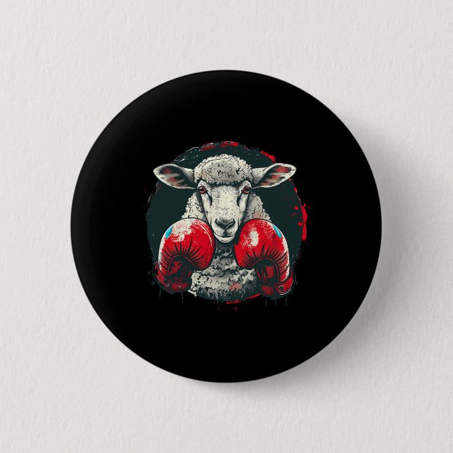 Badge Rond 5 Cm Moutons de boxe avec gants de boxe Kickboxing Drôl (Devant)