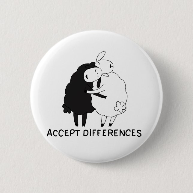 Badge Rond 5 Cm moutons noirs et moutons blancs (Devant)