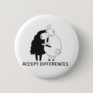 Badge Rond 5 Cm moutons noirs et moutons blancs