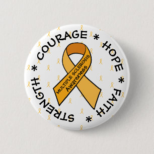 Badge Rond 5 Cm MS Multiple Sclerosis ORANGE Ruban
