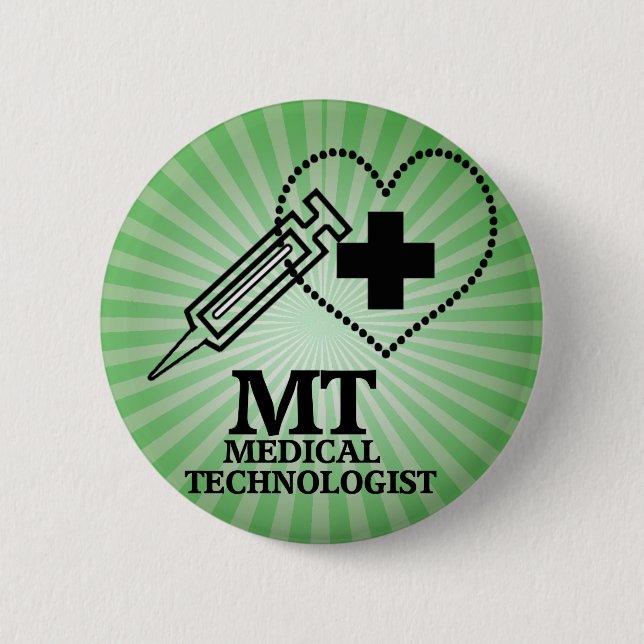BADGE ROND 5 CM MT LOGO SYRINGE HEART MÉDICALE TECH (Devant)