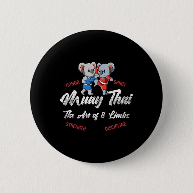 Badge Rond 5 Cm Muay Thai Koala Boxe Thaïlandaise Et Kickboxing  (Devant)