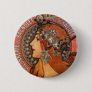 Badge Rond 5 Cm Mucha - art Nouveau