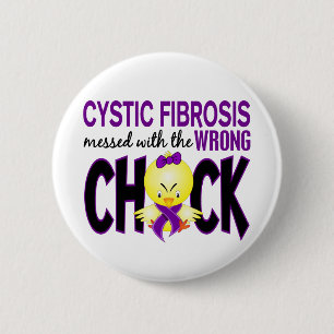 Badge Rond 5 Cm Mucoviscidose salie avec le poussin faux