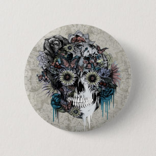 Badge Rond 5 Cm Muet, damassé de crâne de tournesol