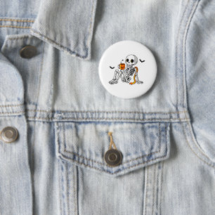 Badge Rond 5 Cm Mug Cozy Halloween squelette avec café & chauves-s