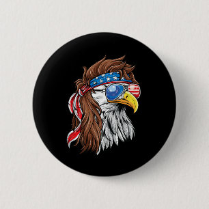 Badge Rond 5 Cm Mullet aigle chauve patriotique États-Unis drapeau